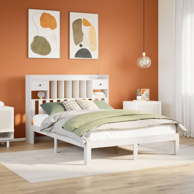 Letto Libreria senza Materasso Bianco 135x190 cm Legno di Pino