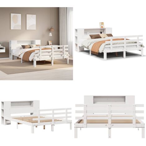 Letto Libreria senza Materasso Bianco 135x190 cm Legno di Pino - Letto con testiera - Letto con base a doghe