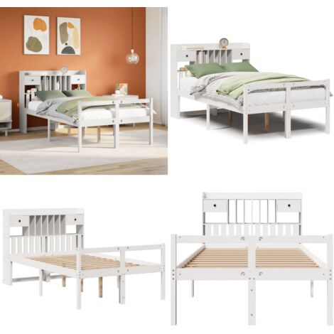 Letto Libreria senza Materasso Bianco 135x190 cm Legno di Pino - Letto con testiera - Letto con cassetti