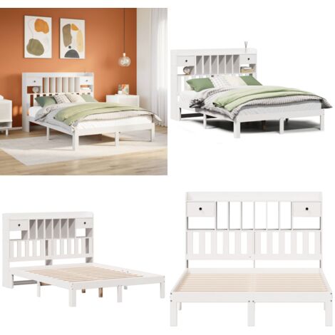 Letto Libreria senza Materasso Bianco 135x190 cm Legno di Pino - Letto con testiera - Letto con cassetti