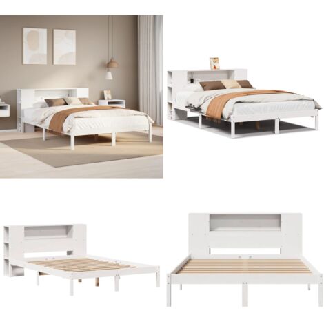 Letto Libreria senza Materasso Bianco 135x190 cm Legno di Pino - Letto con testiera - Letto con materasso