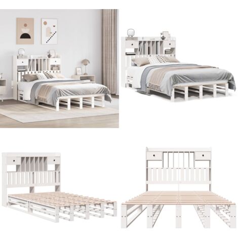Letto Libreria senza Materasso Bianco 135x190 cm Legno di Pino - Letto con testiera - Letto con materasso