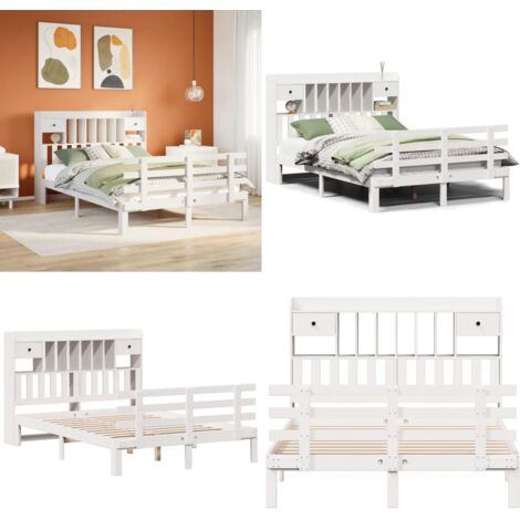 Letto Libreria senza Materasso Bianco 140x200 cm Legno di Pino - Letto con testiera - Letto con base a doghe