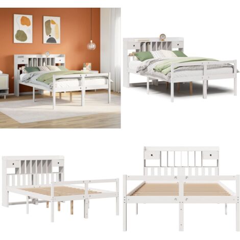 Letto Libreria senza Materasso Bianco 140x200 cm Legno di Pino - Letto con testiera - Letto con cassetti