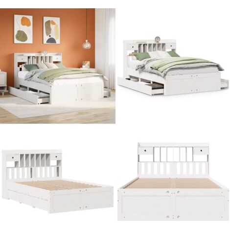 Letto Libreria senza Materasso Bianco 150x200 cm Legno di Pino - Letto con cassetto - Letto con base a doghe