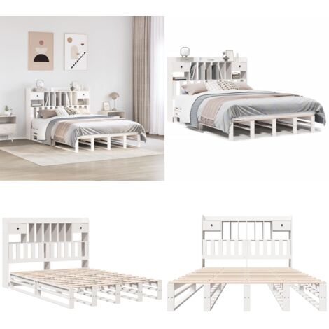 Letto Libreria senza Materasso Bianco 150x200 cm Legno di Pino - Letto con testiera - Letto con materasso