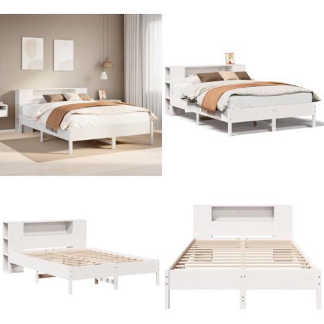 Letto Libreria senza Materasso Bianco 150x200 cm Legno di Pino - Letto con testiera - Letto con materasso