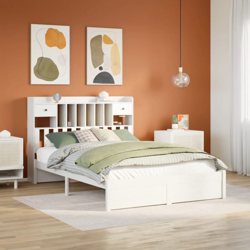 Letto Libreria senza Materasso Bianco 160x200 cm Legno di Pino