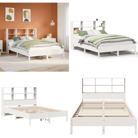 Letto Libreria senza Materasso Bianco 160x200 cm Legno di Pino - Letto con testiera - Letto con base a doghe