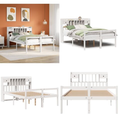 Letto Libreria senza Materasso Bianco 160x200 cm Legno di Pino - Letto con testiera - Letto con cassetti
