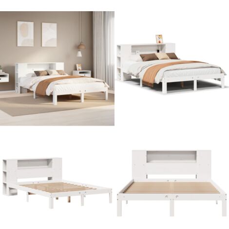 Letto Libreria senza Materasso Bianco 160x200 cm Legno di Pino - Letto con testiera - Letto con materasso