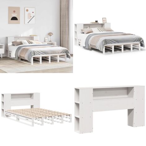 Letto Libreria senza Materasso Bianco 160x200 cm Legno Massello - Letto con testiera - Letto senza materasso