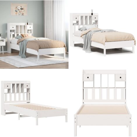 Letto Libreria senza Materasso Bianco 90x190 cm Massello Pino - Letto con testiera - Letto con materasso