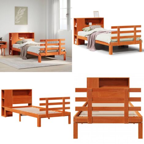 Letto Libreria senza Materasso Marrone Cera 100x200 cm in Pino - Letto con testiera - Letto con base a doghe