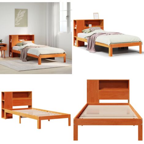 Letto Libreria senza Materasso Marrone Cera 100x200 cm in Pino - Letto con testiera - Letto in legno