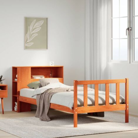 Letto Libreria senza Materasso Marrone Cera 100x200 cm in Pino vidaXL