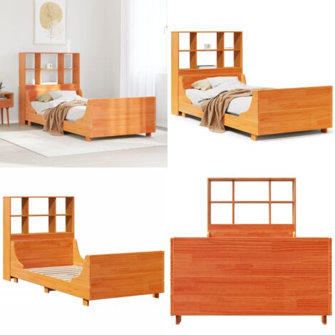 Letto Libreria senza Materasso Marrone Cera 100x200 cm Legno - Letto con testiera - Letto con base a doghe
