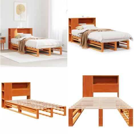 Letto Libreria senza Materasso Marrone Cera 100x200 cm Legno - Letto con testiera - Letto con base a doghe