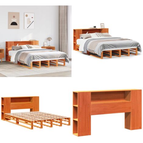 Letto Libreria senza Materasso Marrone Cera 135x190 cm Legno - Letto con testiera - Letto con base a doghe