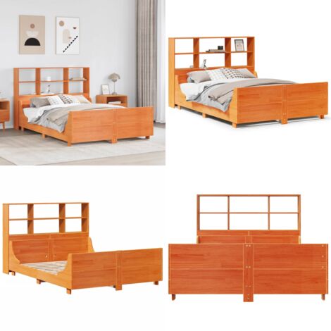 Letto Libreria senza Materasso Marrone Cera 135x190 cm Legno - Letto con testiera - Letto con base a doghe