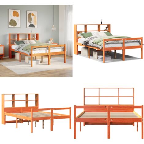 Letto Libreria senza Materasso Marrone Cera 135x190 cm Legno - Letto con testiera - Letto con base a doghe