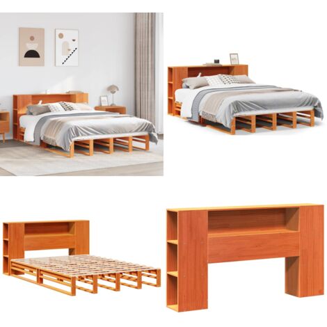 Letto Libreria senza Materasso Marrone Cera 140x190 cm Legno - Letto con testiera - Letto con base a doghe