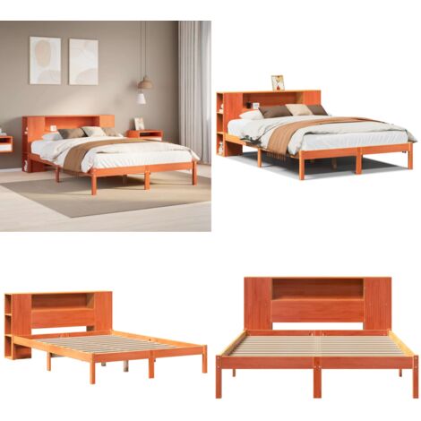 Letto Libreria senza Materasso Marrone Cera 140x200 cm in Pino - Letto con testiera - Letto con base a doghe