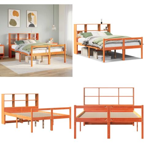Letto Libreria senza Materasso Marrone Cera 140x200 cm Legno - Letto con testiera - Letto con base a doghe