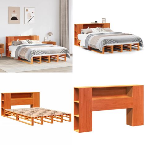 Letto Libreria senza Materasso Marrone Cera 140x200 cm Legno - Letto con testiera - Letto con base a doghe