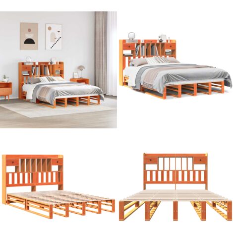 Letto Libreria senza Materasso Marrone Cera 150x200 cm in Pino - Letto con testiera - Letto con base a doghe