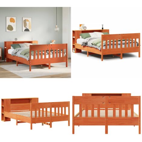 Letto Libreria senza Materasso Marrone Cera 150x200 cm in Pino - Letto con testiera - Letto con base a doghe
