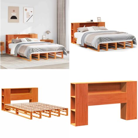 Letto Libreria senza Materasso Marrone Cera 150x200 cm Legno - Letto con testiera - Letto con base a doghe