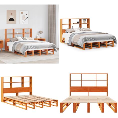 Letto Libreria senza Materasso Marrone Cera 150x200 cm Legno - Letto con testiera - Letto con base a doghe
