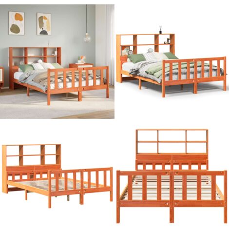 Letto Libreria senza Materasso Marrone Cera 150x200 cm Legno - Letto con testiera - Letto con base a doghe