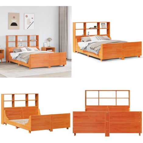 Letto Libreria senza Materasso Marrone Cera 160x200 cm Legno - Letto con testiera - Letto con base a doghe