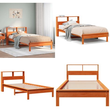 Letto Libreria senza Materasso Marrone Cera 75x190 cm in Pino - Letto con scaffale - Letto con spazio di stoccaggio