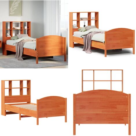 Letto Libreria senza Materasso Marrone Cera 75x190 cm in Pino - Letto con testiera - Letto con base a doghe