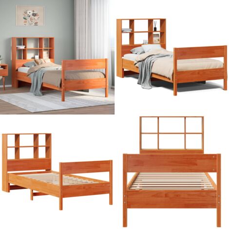 Letto Libreria senza Materasso Marrone Cera 75x190 cm in Pino - Letto con testiera - Letto con base a doghe