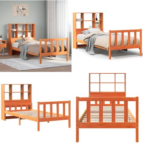 Letto Libreria senza Materasso Marrone Cera 75x190 cm Legno - Letto con testiera - Letto con base a doghe