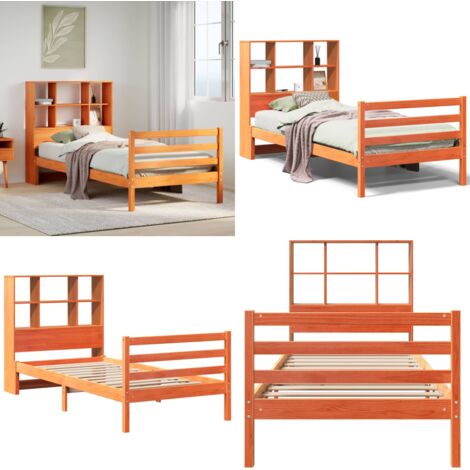 Letto Libreria senza Materasso Marrone Cera 75x190 cm Legno - Letto con testiera - Letto con base a doghe