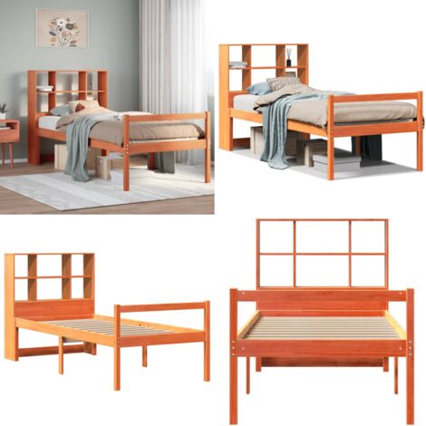 Letto Libreria senza Materasso Marrone Cera 75x190 cm Legno - Letto con testiera - Letto con base a doghe