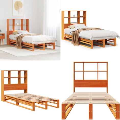 Letto Libreria senza Materasso Marrone Cera 75x190 cm Legno - Letto con testiera - Letto con base a doghe