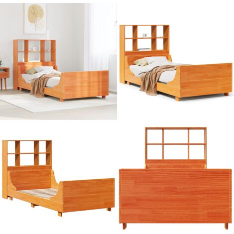 Letto Libreria senza Materasso Marrone Cera 75x190 cm Legno - Letto con testiera - Letto con base a doghe