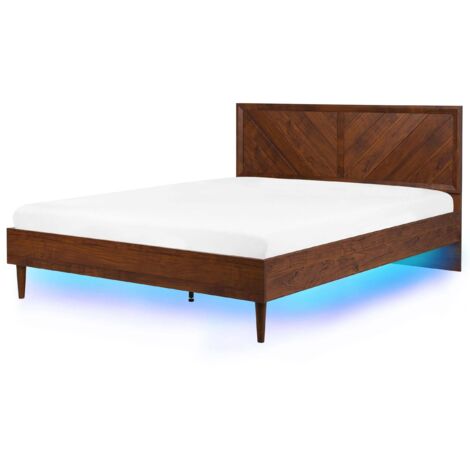 Letto Marrone Aspetto Legno con Rete a Doghe e Luci LED 180 x 200 cm Mialet