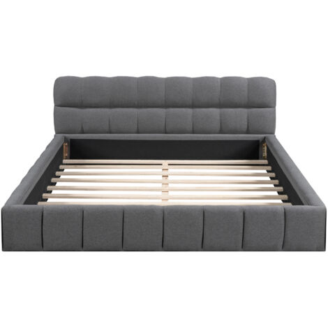 Letto matrimoniale 140x190 cm, letto imbottito per adulti con testiera e rete a doghe, grigio