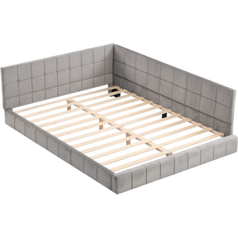 Letto matrimoniale 140x200 cm con rete a doghe in tessuto di velluto delicato sulla pellegrigio(Nessun materasso）