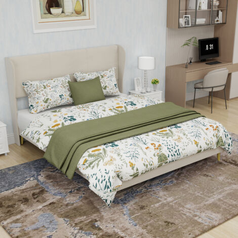 Letto matrimoniale 140x200cm Design minimal funzionale facile montaggio tessuto e metallo beige (Senza materasso)