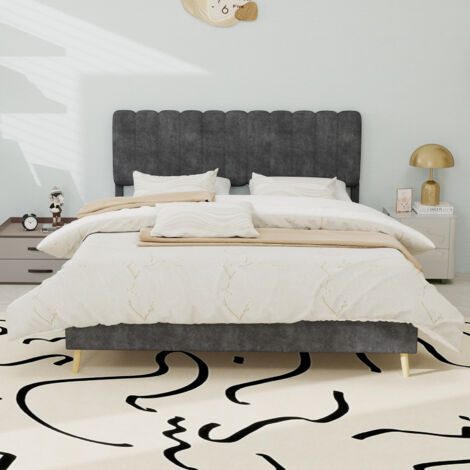 Letto matrimoniale 140x200cm Elegante minimale Testiera morbida Struttura solida legno e metallo Grigio (Senza materasso)