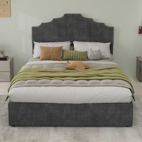 Letto matrimoniale 140x200cm Testata morbida comfort Struttura a doghe Tessuto e metallo Montaggio facile Grigio (Senza materasso)