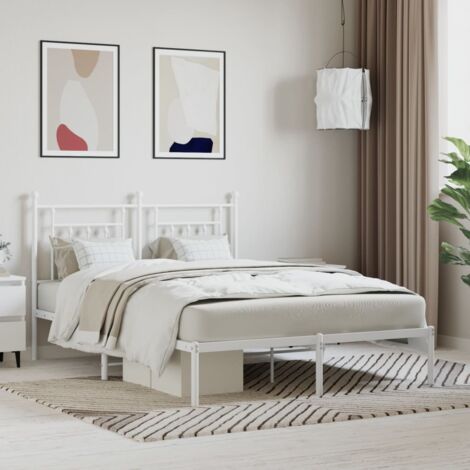 Letto Matrimoniale - 150x200cm,Giroletto con Testiera Metallo Bianco VXN934624 BonneVie